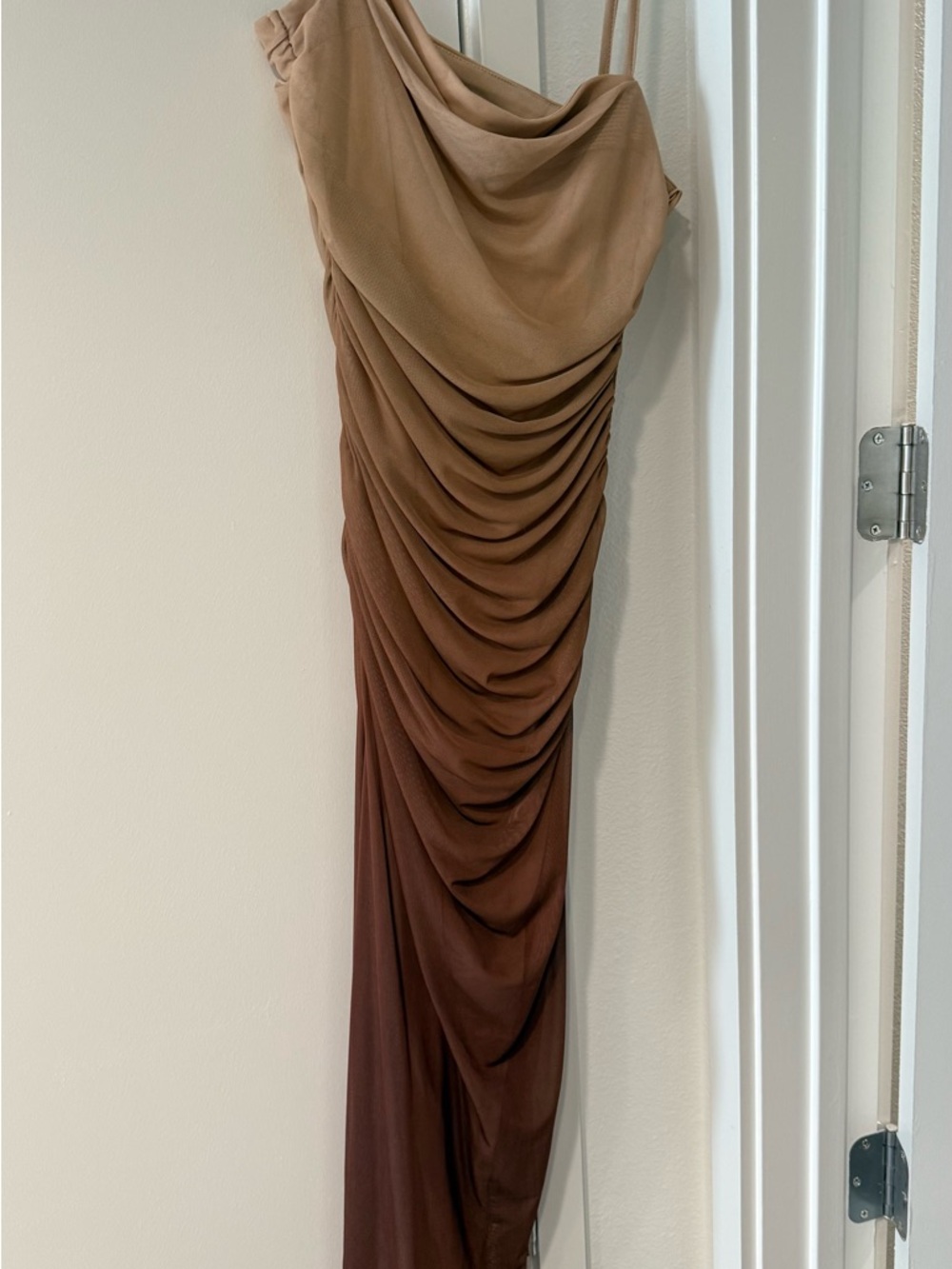 Ruched Ombre Brown Midi Dress